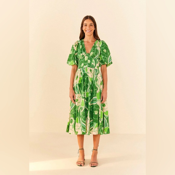 NWT FARM Rio Green Floral Midi Dress - Picture 2 of 6